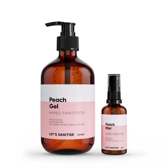 Peach Scented Hand Sanitiser Gel and Spray Multipack (50ml and 500ml)