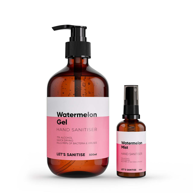 Watermelon Scented Hand Sanitiser Gel and Spray Multipack (50ml and 500ml)